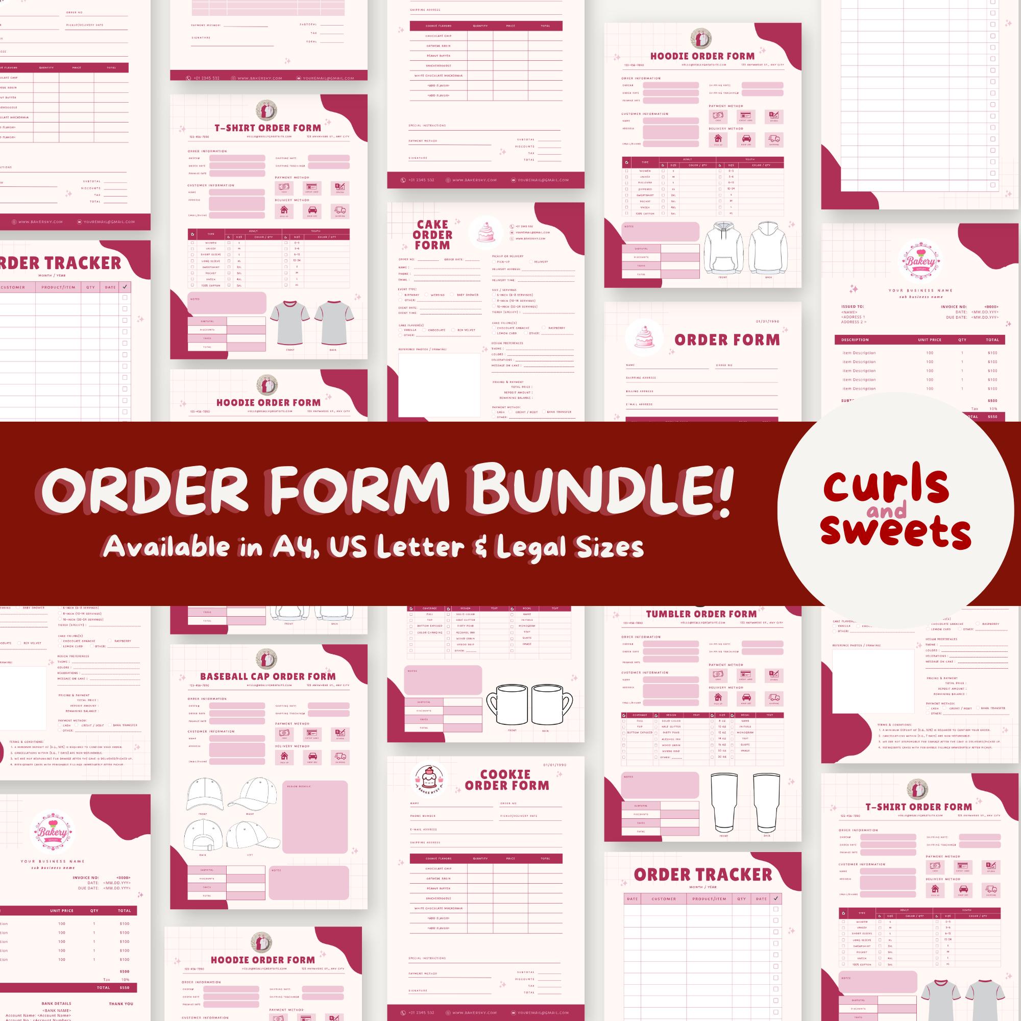 Pink Order Form Template Bundle | Editable Business Forms (A4, Letter ...
