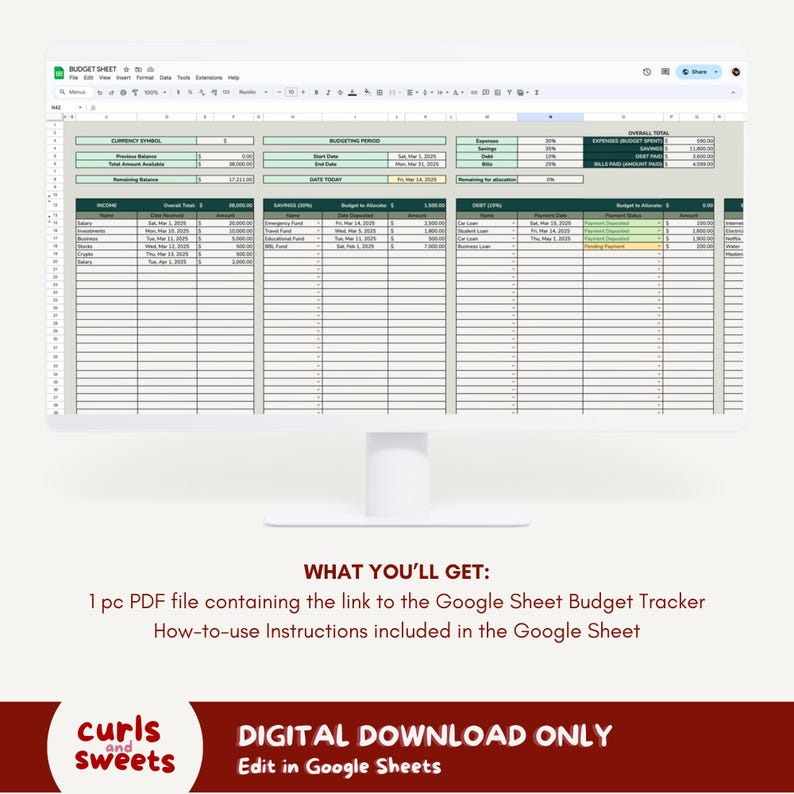 Google Sheets Monthly Budget Planner: Easy Expense & Savings Tracker ...