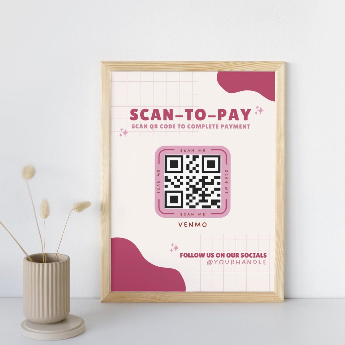 Pink Scan to Pay Sign: Editable QR Code Canva Template (digital ...
