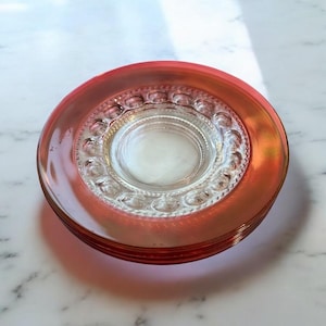 Vintage Tiffin Franciscan Kings Crown Ruby Thumbprint Plates Set of 4 Vintage 8.25” Luncheon Dessert Dish –Cranberry Red Flashed Glassware