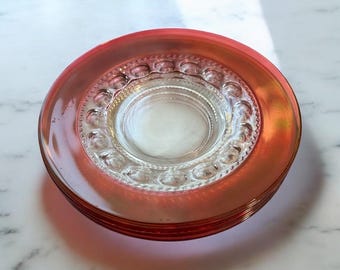 Vintage Tiffin Franciscan Kings Crown Ruby Thumbprint Plates Set of 4 Vintage 8.25” Luncheon Dessert Dish –Cranberry Red Flashed Glassware