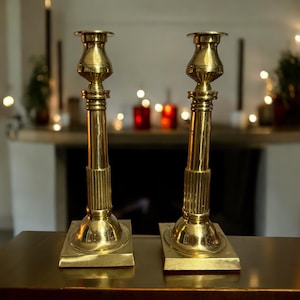Vintage Brass Candlestick Holders Set – Mid Century Modern Taper Candle Holders – Gold Table Decor Dining Table Scape – Made in Japan