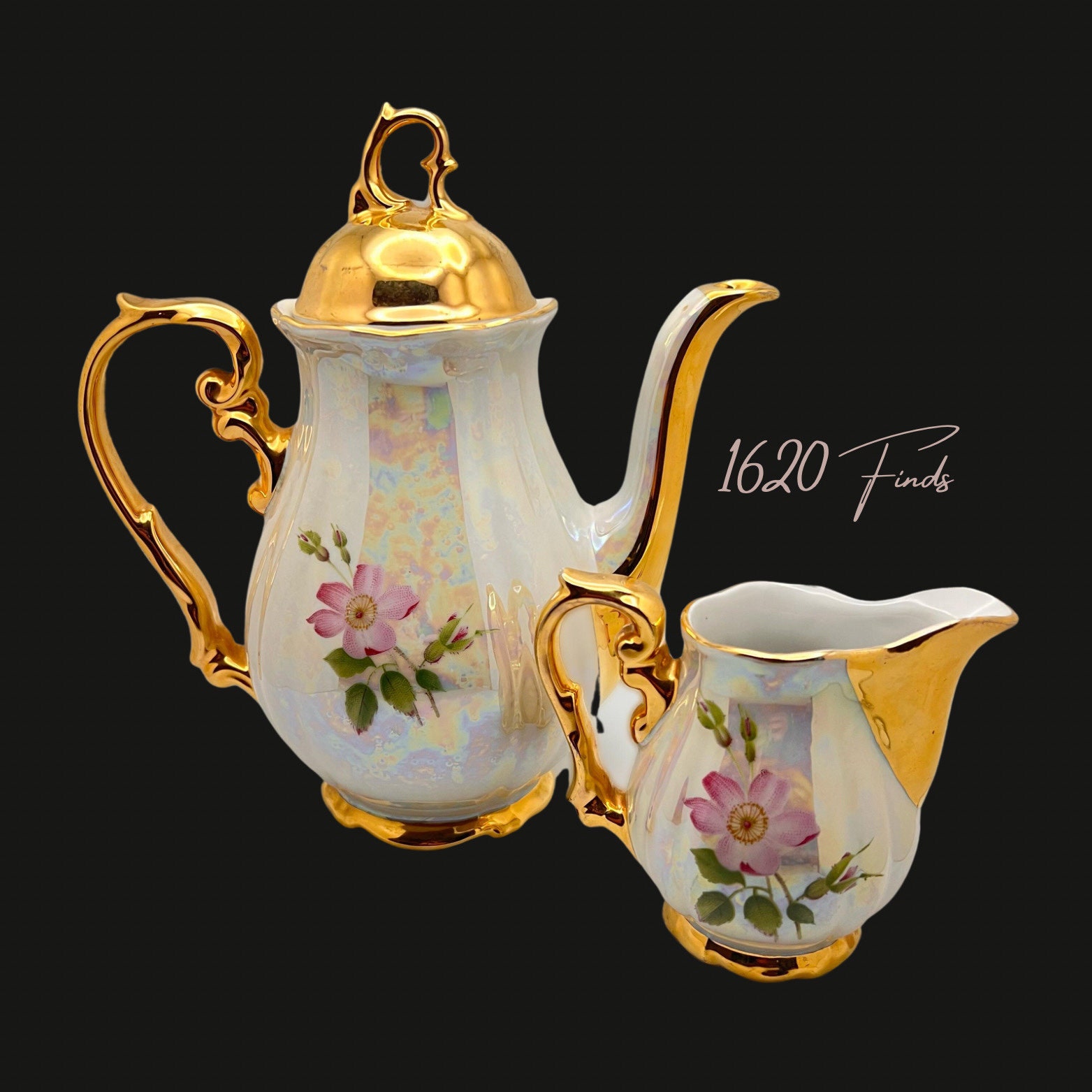 Vintage Bavarian Tea Set – Porcelain Teapot & Creamer – Pink Wild Roses ...