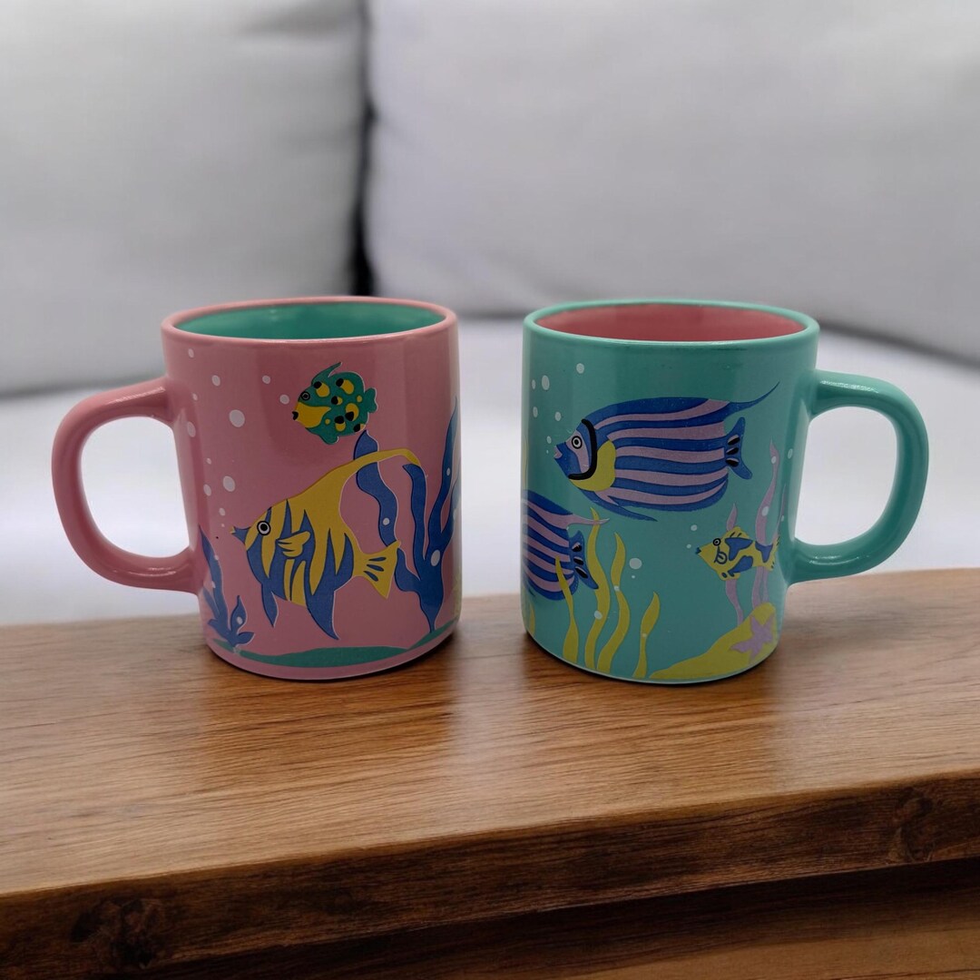 Vintage Takahashi San Francisco Ocean Coffee Mug Cup Teal Pink Purple