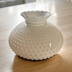 Antique Milk Glass Glass Hobnail Parlor Lamp Shade for 11.5&quot; fitter - White Glass Lamp Shade Replacement Hurricane Lampshade Ruffle Top