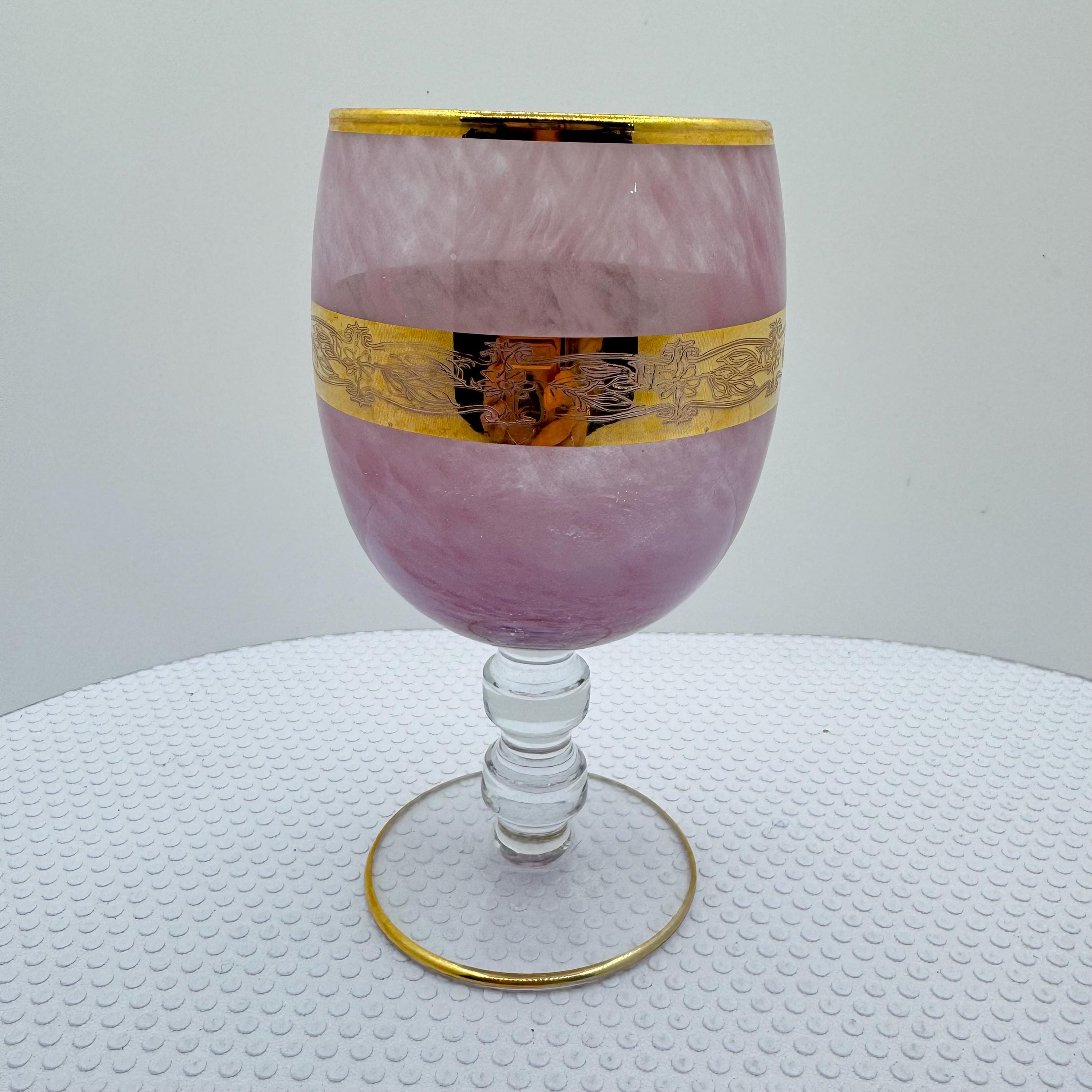Light Codial Vintage Kings Crown Light Pink Glass Wine or Cordial Glasses 24K Gold ...