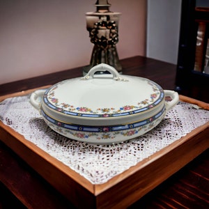 Thun Carlton China Czechoslovakia Round Covered Vegetable Dish Serving- Beautiful Floral Pattern and Gold Trim - Unique Gift for Her