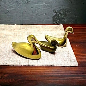 Vintage Brass Animals -  Polished Brass Duck Figurines Paperweight - Small Brass Birds - Farmhouse Decor - Housewarming Gift