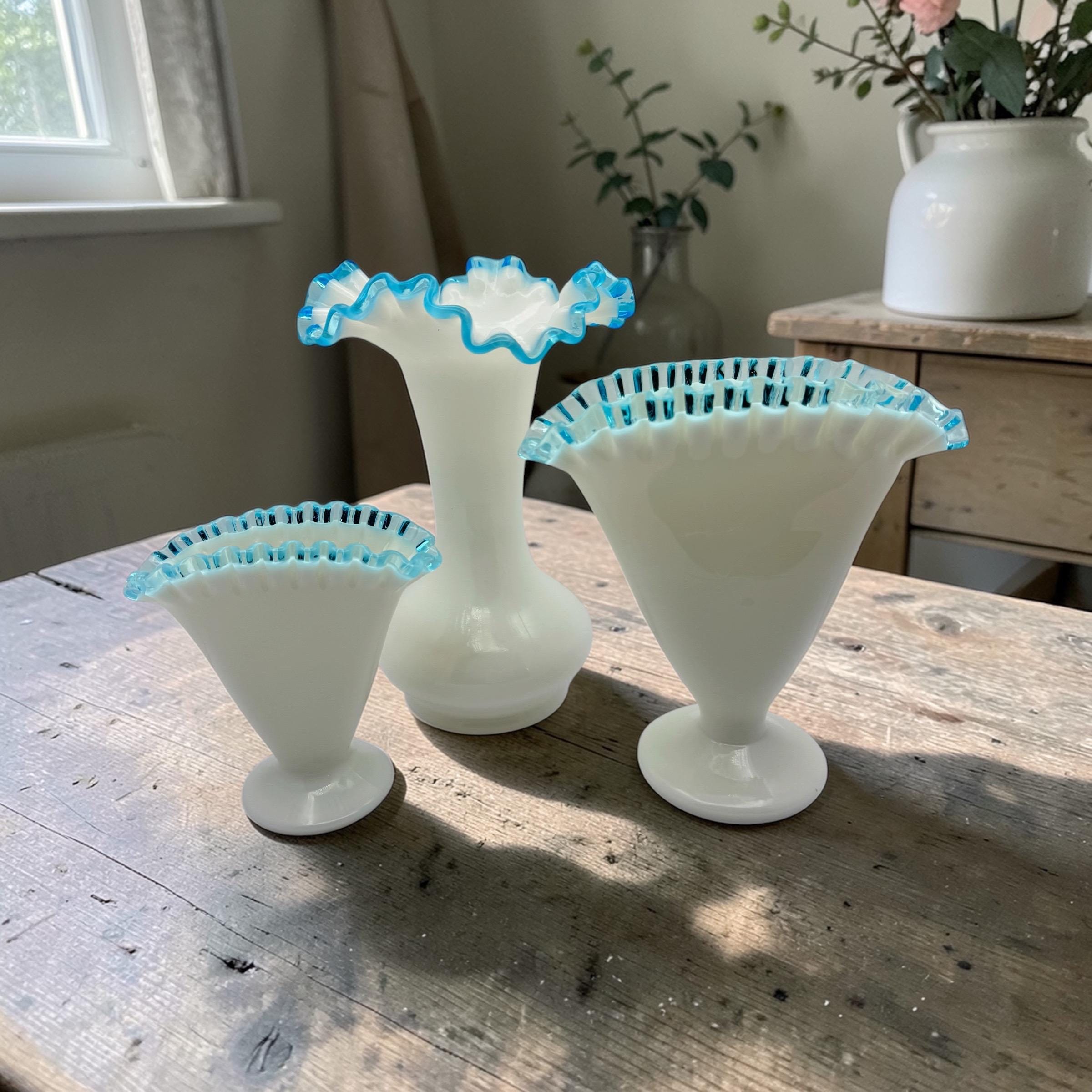 フェントン　アクアクレストファンフラワーベース&アクアクレスト　ソーサー Fenton Aqua Crest Bowl - Etsy