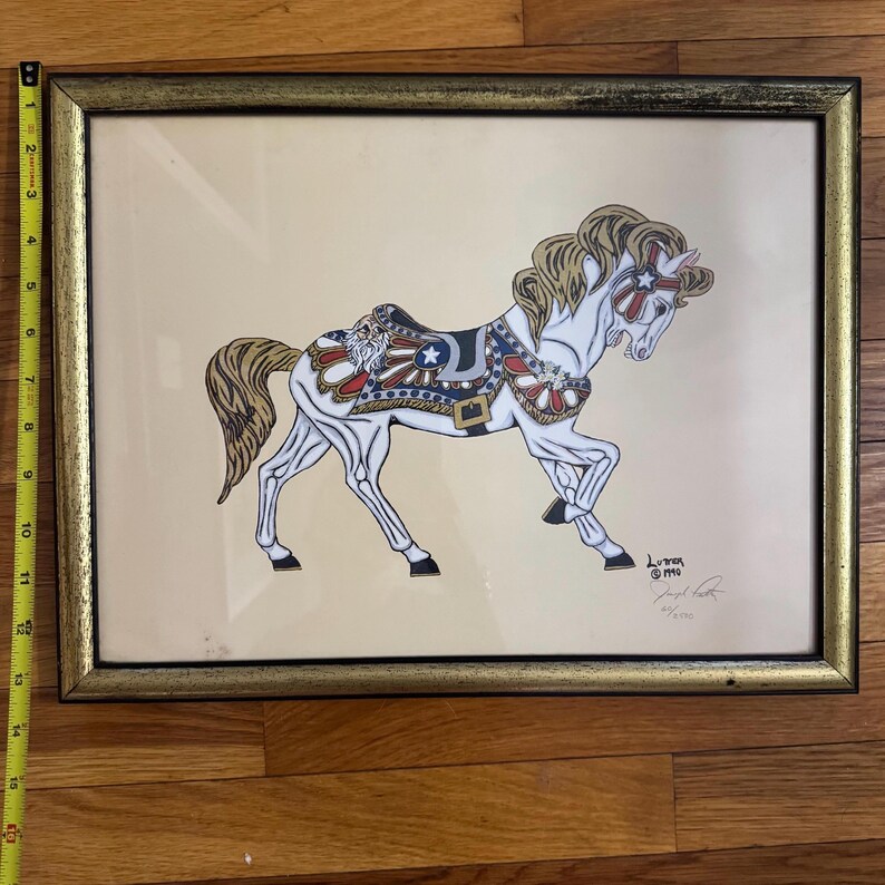 Signed Vintage Carousel Horse Art Print by Joseph Lutter – Numbered 60/ ...