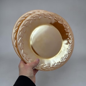 Vintage Fire King Peach Luster Plates Set of 2 Anchor Hocking Laurel Pattern Glass Dinnerware Retro Kitchen Decor - Hostess Gift