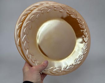 Vintage Fire King Peach Luster Plates Set of 2 Anchor Hocking Laurel Pattern Glass Dinnerware Retro Kitchen Decor - Hostess Gift