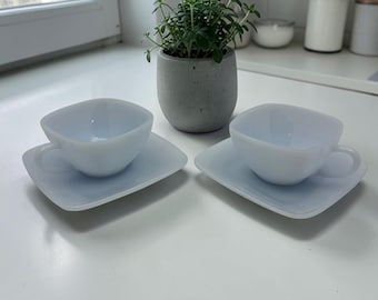 Vintage Fire King Charm Azurite Blue Teacup & Saucer Set  – Anchor Hocking Delphite Milk Glass MCM Tea Set - Home Gift