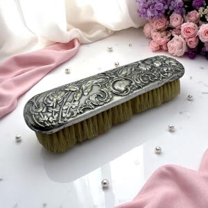 Antique Victorian Clothes Brush – Repousse Silver Vanity Brush – Ornate Floral Design – Vintage Boudoir Decor – Hair or Garment Brush