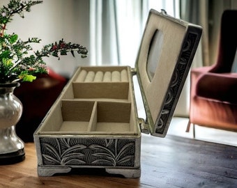 Boîte à bijoux Godinger antique en argent - cercueil à bijoux plaqué velours - organisateur pour décoration de vanité - cadeau unique charme vintage - années 80