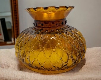 Abat-jour vintage Hurricane en verre ambré foncé - Globe de remplacement matelassé en diamant - Abat-jour au kérosène avec motif de courtepointe