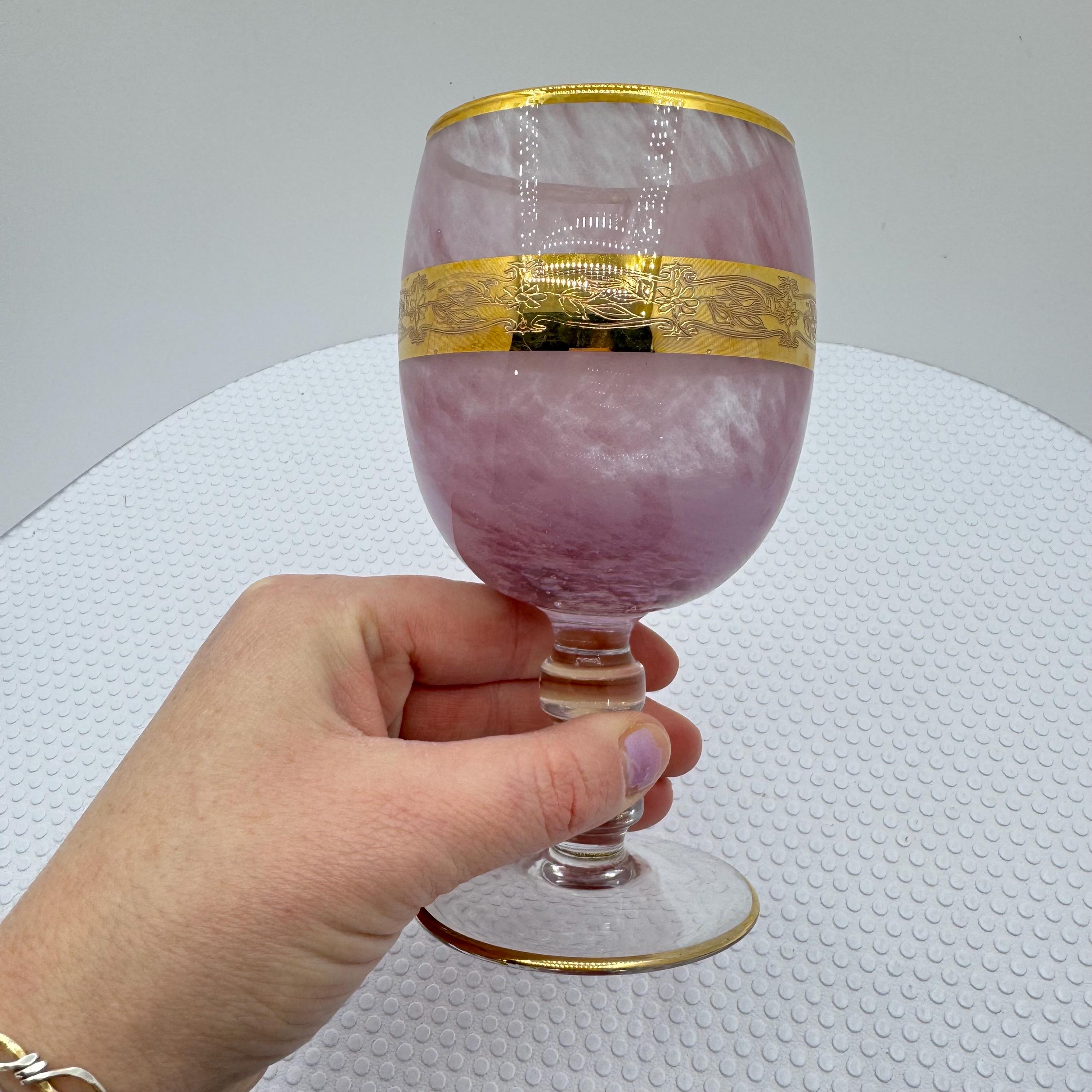 Light Codial Vintage Kings Crown Light Pink Glass Wine or Cordial Glasses 24K Gold ...