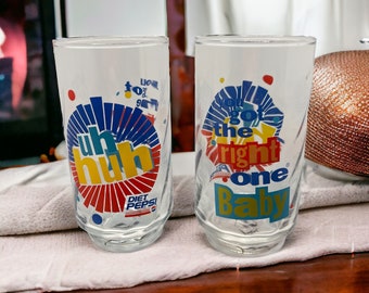 Gobelets en verre Diet Pepsi vintage - Lot de 2 - Publicité rétro des années 90 - « Vous avez le bon produit, bébé » - Pop Culture Barware Collect