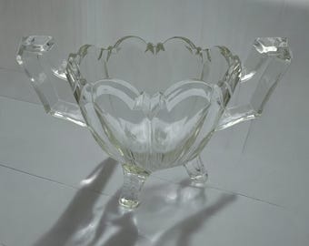 Vintage Glass Sugar Bowl with Handles – 1930s Footed Open Sugar Dish – Trophy Style Crystal Bowl – Elegant Coffee Bar or Vanity Decor