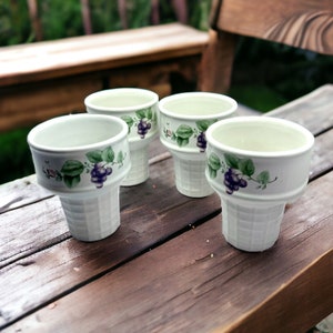 Vintage Eisbecher - Pfaltzgraff Grapevine Steinzeug Eistüten - Set mit 4 lustigen kegelförmigen Gerichten für Kinder