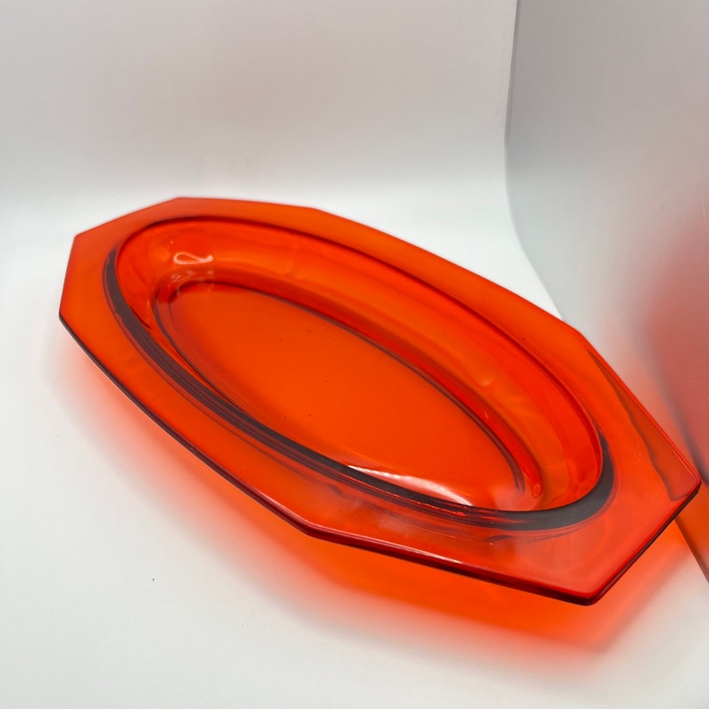 Vintage Orange Glass Serving Plate Set Dish Stunning Amberina Etsy
