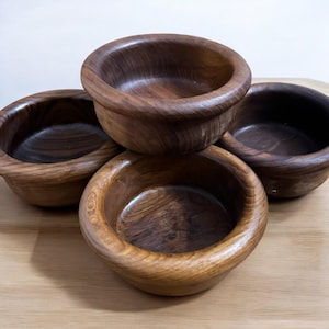 Vintage Teak Wood Salad Bowls Set of 4 – Boho Kitchenware Decor – Round Wooden Bowl Set – Rustic Housewarming Gift Idea