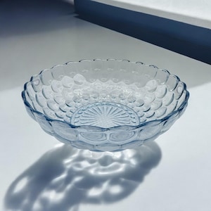 Vintage Achor Hocking Fire King Bubble Berry Bowl - Light Blue Sapphire Aqua Glass Dish - 8” - Scalloped Edges - housewarming gift
