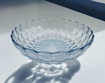 Vintage Achor Hocking Fire King Bubble Berry Bowl - Light Blue Sapphire Aqua Glass Dish - 8” - Scalloped Edges - housewarming gift