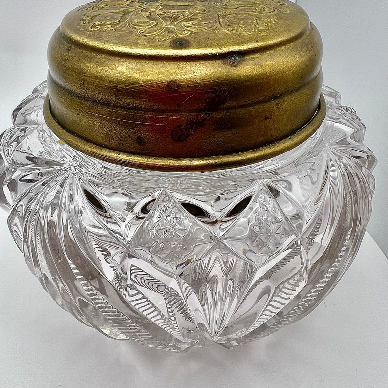 Elegant Vintage Cut Glass Vanity Jar With Metal Lid Perfect for