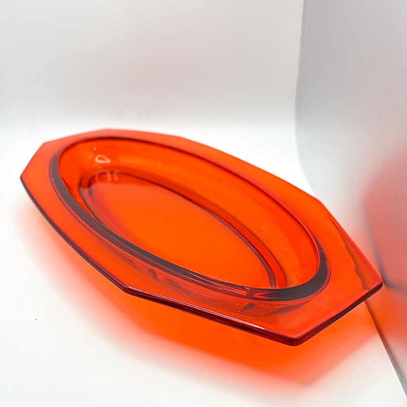 Imperial Orange Glass Celery Dishes Set of 2 Minimalist Design Vintage