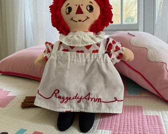 Peluche Raggedy Ann vintage des années 1990 - Jouet d'applaudissements de 30 cm (12 po.) avec robe en forme de coeur - Yeux de côté - Idée cadeau nostalgique d'enfance à collectionner des années 90