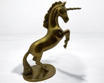 Vintage Solid Brass Unicorn Figurine by Russ – Majestic Prancing Horse Statue – Mythical Fantasy Decor Magical Animal Sculpture Home Gift