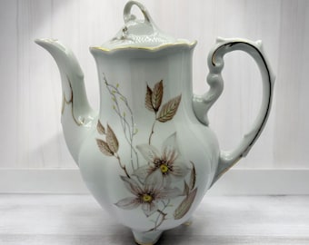 Vintage Crown Heiden Bavaria Teapot – German Fine Bone China – Floral Porcelain Gold Trim – Dining Table Kitchenware Decor - Gift for Her
