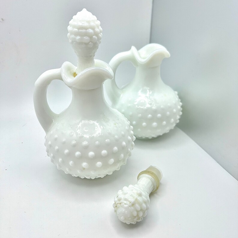 Vintage Avon Milk Glass Cruets Perfume Bottle With Stoppers Collectible