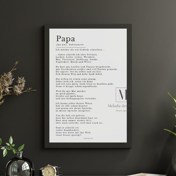 Vatertag Gedicht "Papa" Geschenk