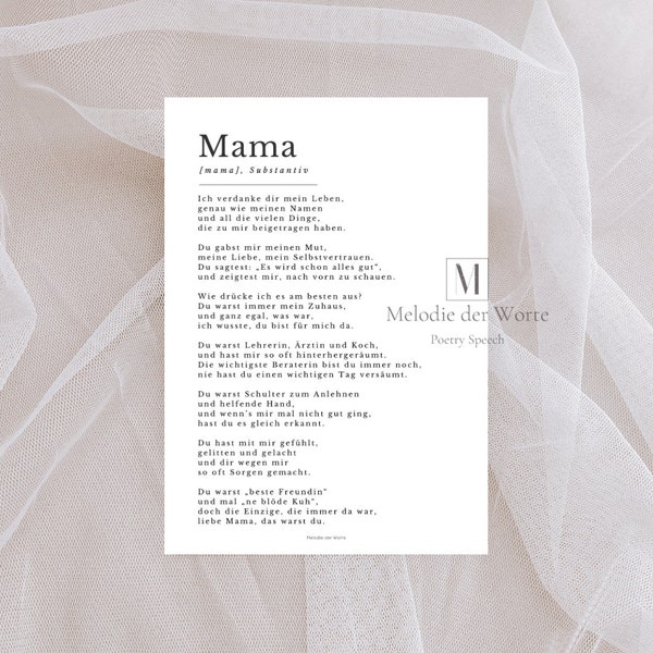 Gedicht "Mama"" zum Muttertag oder als Geburtstagsgeschenk, Personalisiertes handgeschriebenes Geschenk