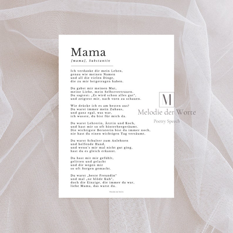 Gedicht Mama zum Muttertag oder als Geburtstagsgeschenk, Personalisiertes handgeschriebenes Geschenk Bild 1