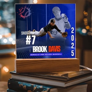 Tarjeta de béisbol acrílica con doble foto, placa de jugador moderna, regalo con dos fotos, trofeo para la noche de graduación, antes y ahora, decoración deportiva, regalo de graduación