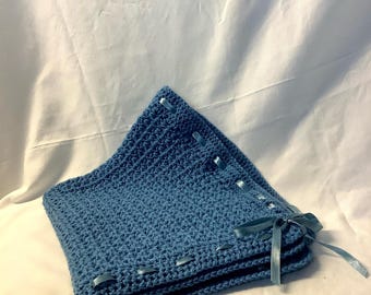 Crochet, Handmade Soft Blue Crochet Baby Blanket: Nursery Decor