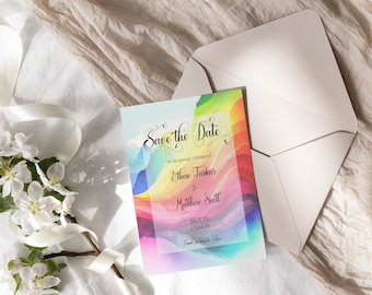 Rainbow Save the Date, Digital Document, Rainbow Aesthetic Invitation, Customizable Wedding Invitation