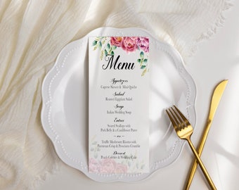 Peony Wedding Menu Cards, Peony Invitation Suite, Digital Document