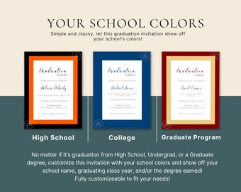 School Colors Graduation Invitation, Customizable Digital Invitation, Digital Template