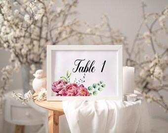 Peony Wedding Table Number Signs, Peony Invitation Suite, Digital Document