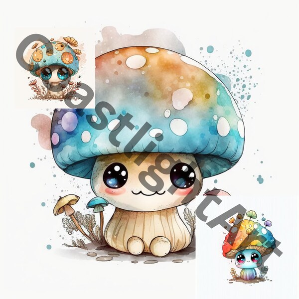 22 Cute Watercolor Magic Mushrooms Floral Clipart Colorfull , HQ, PNG, Commercial Use