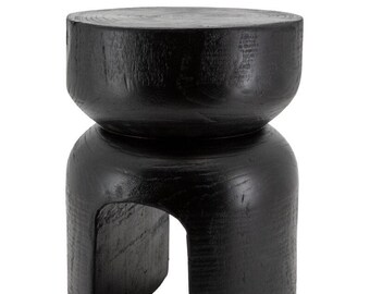 Tabouret rond en bois paulownia teinté noir "molaire