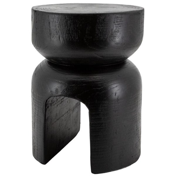 Tabouret rond en bois paulownia teinté noir "molaire