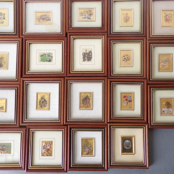 Lot de 19 petits tableaux chromolithographie d'art sur feuille d'or