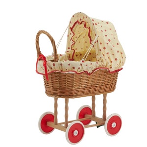 Flower Pattern Wicker Doll Cradle - Antique Vintage Children's Toy Doll Pram