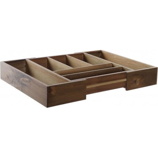 Expandable cutlery tray in acacia wood, 5-7 compartments, Kitchen cutlery storage box box with extendable wooden drawer