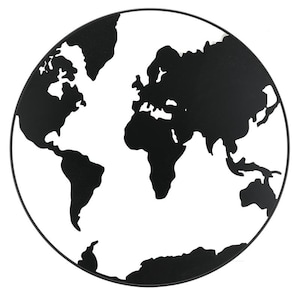 Mapa del mundo de metal lacado en negro, decoración de pared, Ø 50 cm